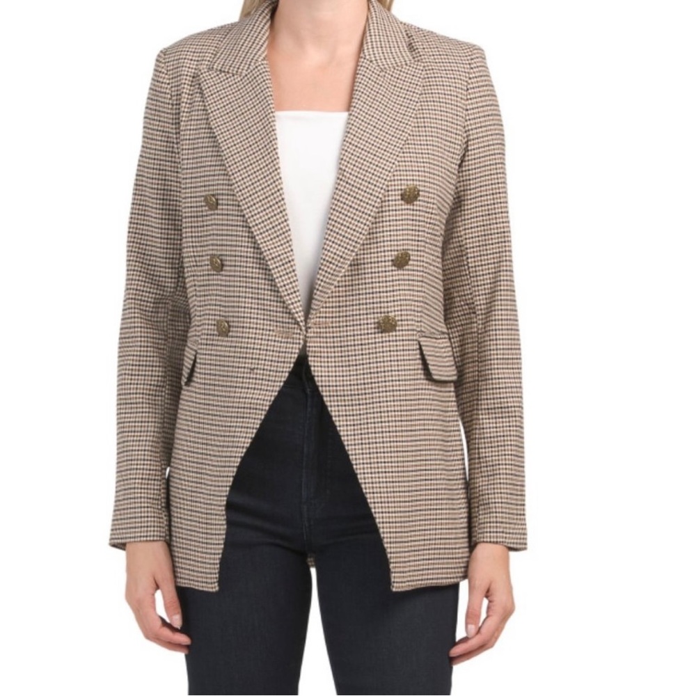 Rachel Zoe Blazer Double Breasted Houndstooth Brown Small